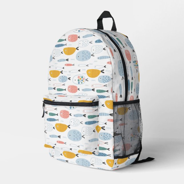 Mochila Impresa Cute Doodle School of Fish Pattern (Esquina derecha trasera )
