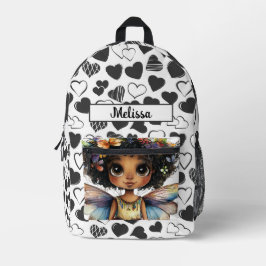 Mochila Impresa Cute Fairy Black Girl Hearts Customizable Name 