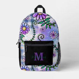 Mochila Impresa Cute Floral Pattern Monogram Name 