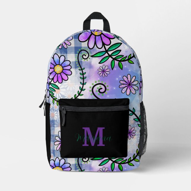 Mochila Impresa Cute Floral Pattern Monogram Name  (Anverso)