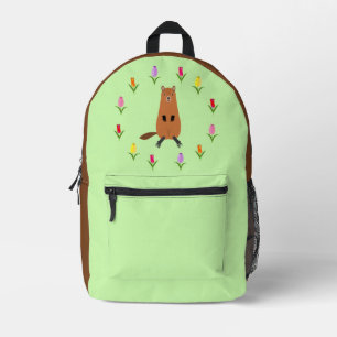 Mochila Impresa Cute Groundhog y Tulip Flowers