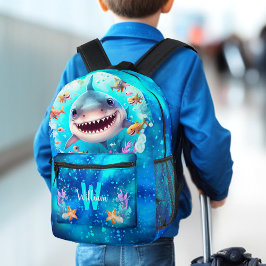 Mochila Impresa Cute Guay Happy Shark Blue Ocean Name Monogram Boy