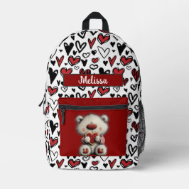 Mochila Impresa Cute Hearts Teddy Bear Customizable Name 