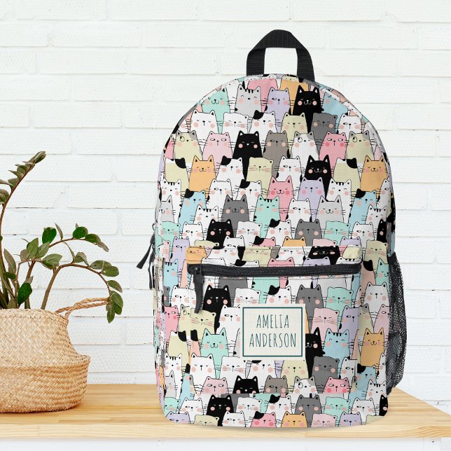 Mochila Impresa Cute Kawaii Cats Pattern Personalize Name (Subido por el creador)