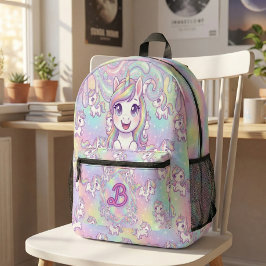 Mochila Impresa Cute Kawaii Unicorn Pastel Rainbow Magical