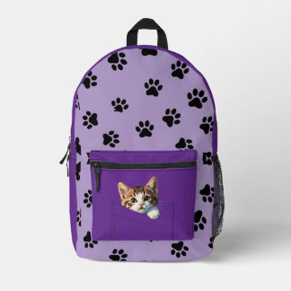 Mochila Impresa Cute Kitten Peeking Purple Paw Print Backpack