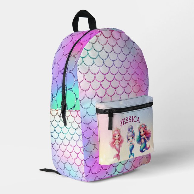 Mochila Impresa Cute Mermaid 4º Grado Nombre Personalizado (Esquina izquierda trasera)