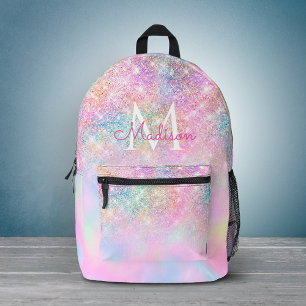 Mochila Impresa Cute monocroma de unicornio iridiscente con brillo