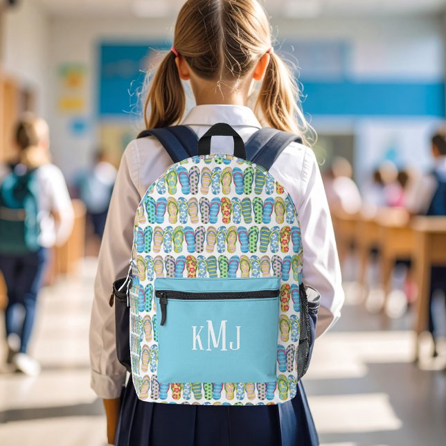 Mochila Impresa Cute Monogram Colorful Girl Flip Flops  (Cute girls flip flops pattern monogram backpack)