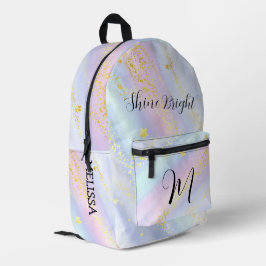 Mochila Impresa Cute Monogram Glitter Stars for Girls School 