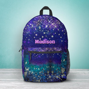Mochila Impresa Cute monograma de purpurina con ombre de turquesa