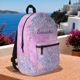 Mochila Impresa Cute monograma de purpurina ombre de unicornio iri