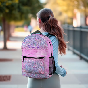 Mochila Impresa Cute monograma de purpurina ombre de unicornio iri