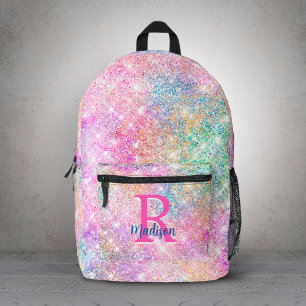 Mochila Impresa Cute monograma moderno de unicornio rosa con brill