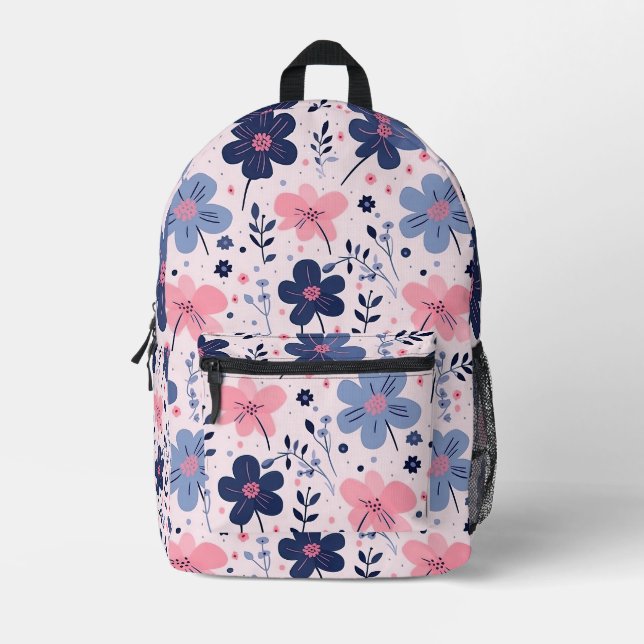 Mochila Impresa Cute Pastel Pink And Blue Floral Spring Garden (Anverso)