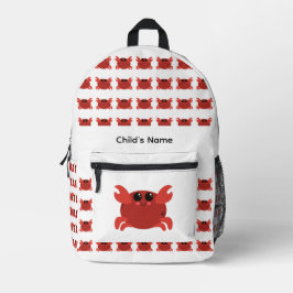 Mochila Impresa Cute Personalized Kid's Name Red and White Crab