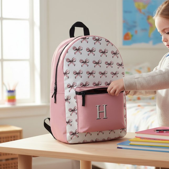 Mochila Impresa Cute Pink Bows Backpack with Monogram (Subido por el creador)