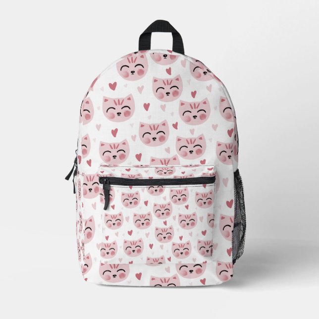 Mochila Impresa Cute Pink Kittens and Hearts Pattern for Kids (Anverso)