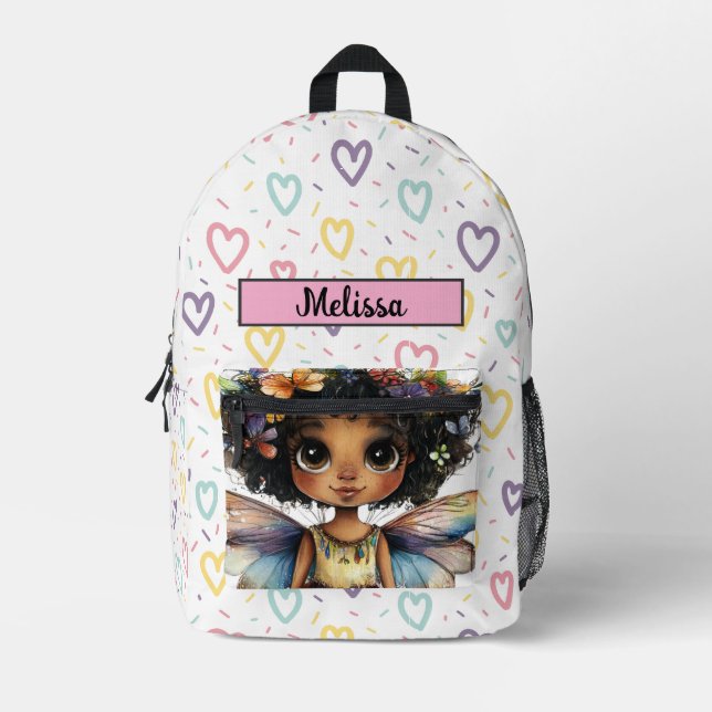 Mochila Impresa Cute Princess Fairy Black Girl Customizable Name  (Anverso)