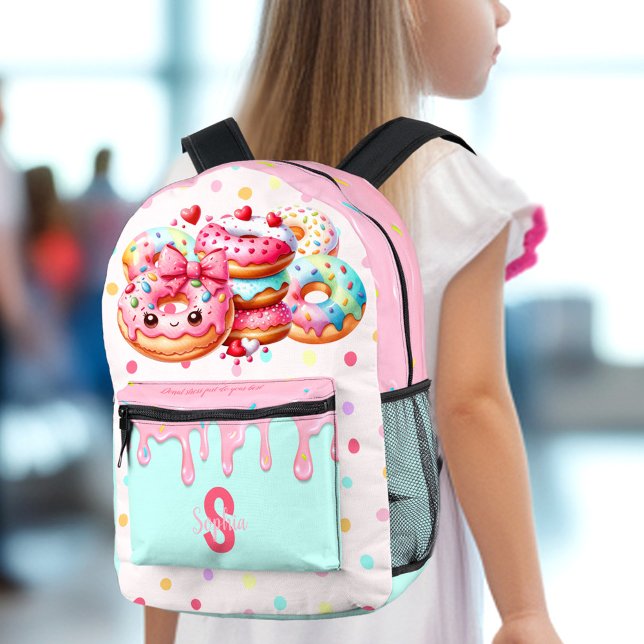 Mochila Impresa Cute puntos de donut goteo Dulce Chica rosado nomb (Cute Donut Dots Dripping Sweet Girl Pink Bow Name Printed Backpack)