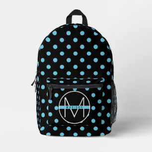 Mochila Impresa Cute puntos de polka azul y negro Monograma niños
