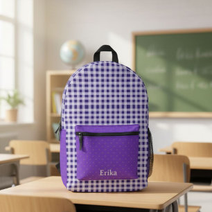 Mochila Impresa Cute Purple Gingham Personalized Backpack
