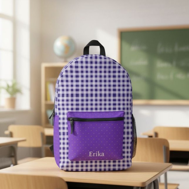 Mochila Impresa Cute Purple Gingham Personalized Backpack (Subido por el creador)