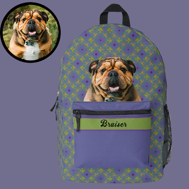Mochila Impresa Cute Purple Modern Photo Gift for Puppy Dog Mom (Subido por el creador)