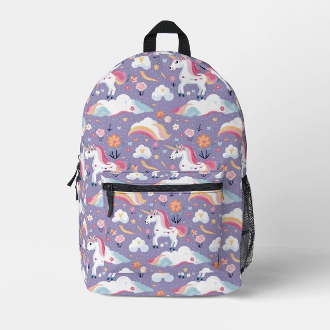Mochila Impresa Cute Purple Unicorn (Anverso)