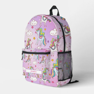 Mochila Impresa Cute Purple Unicorn temática