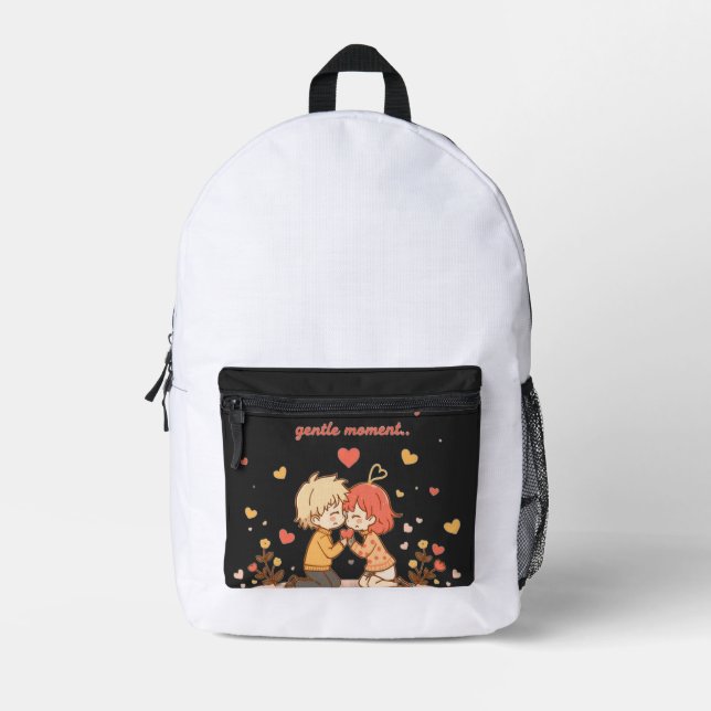 Mochila Impresa Cute Romantic Anime Couple - Love Moment (Anverso)