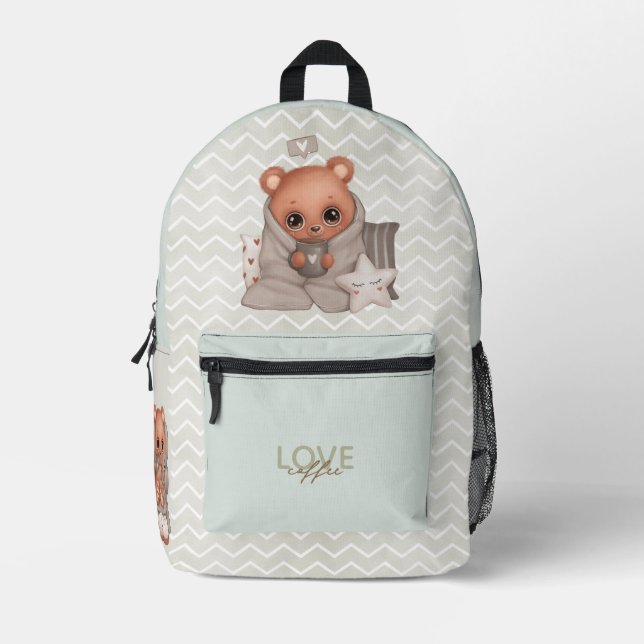Mochila Impresa Cute Teddy Bear Love Coffee (Anverso)