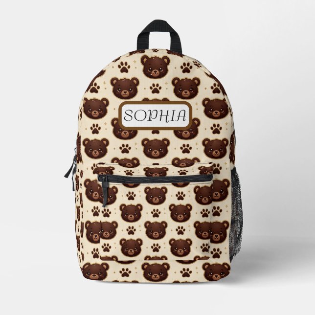 Mochila Impresa Cute Teddy Bear & Paw Print Pattern Backpack (Anverso)