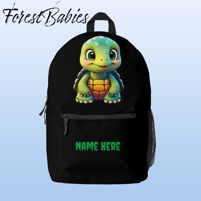 Mochila Impresa Cute Tortoise Box Tortuga Animal Personalizado Grá (Tortoise, Black Customizable ForestBabies Backpack - Front)