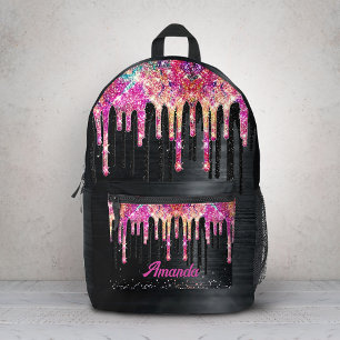 Mochila Impresa Cute unicorn purpurina negra cumpleaños monograma