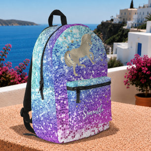 Mochila Impresa Cute unicornio rosa Glitter arcoíris monograma dor