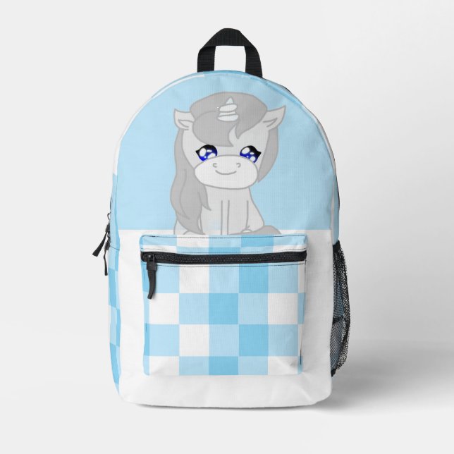 Mochila Impresa Cute White & Blue Unicorn Themed Backpack (Anverso)
