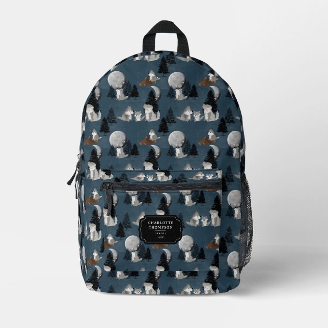 Mochila Impresa Cute Wolf Pack Woodland Night Sky (Anverso)