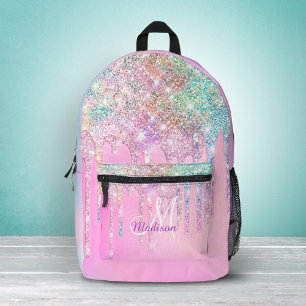 Mochila Impresa Cúter Unicornio Rosa Lluvia de Purpurina Monograma