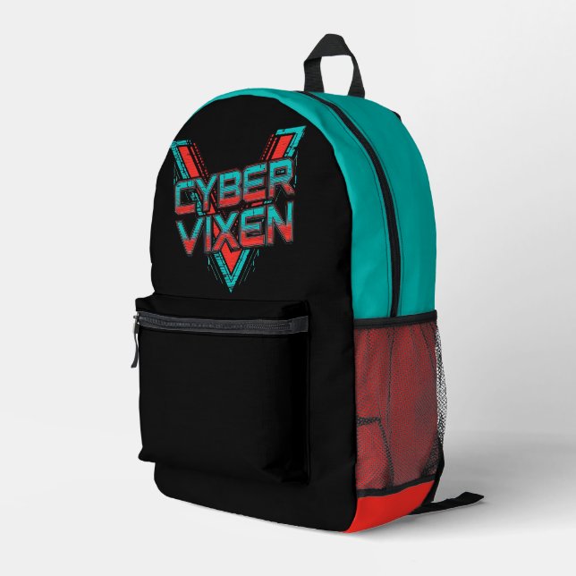 Mochila Impresa Cyber Vixen - Gamer Girl - Red Teal Gaming Graphic (Esquina derecha trasera )