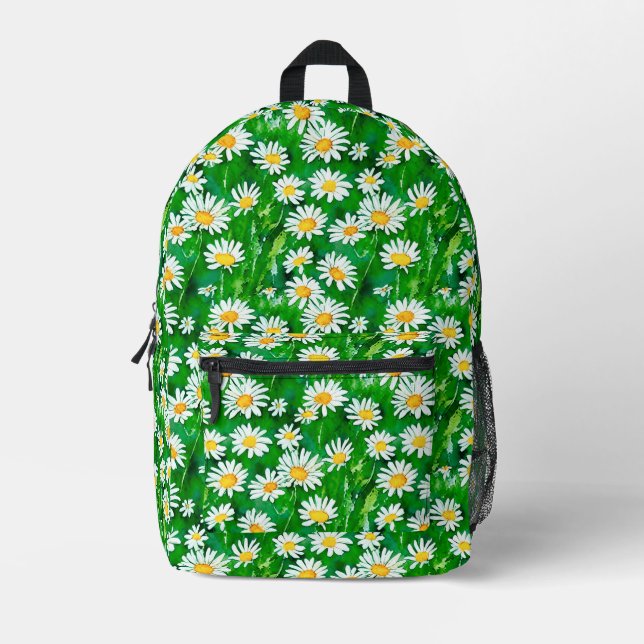 Mochila Impresa Daisies acuarelas en un campo verde (Anverso)