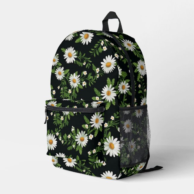 Mochila Impresa Daisies De Acuarela Sobre Negro (Esquina derecha trasera )