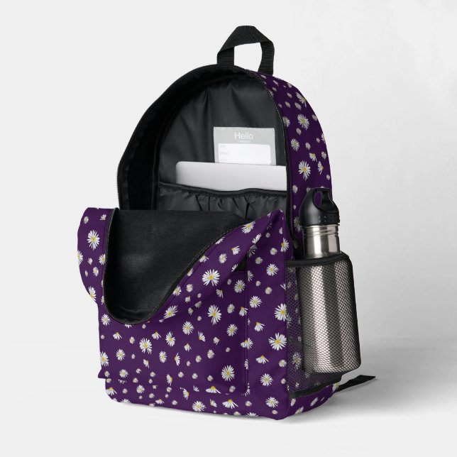 Mochila Impresa Daisies En Purple KiniArt (Esquina trasera derecha (abierta))