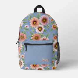 Mochila Impresa Daisies rosados Arte Botánico Floral Personalizado
