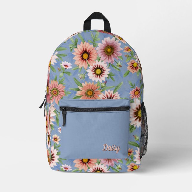 Mochila Impresa Daisies rosados Arte Botánico Floral Personalizado (Anverso)