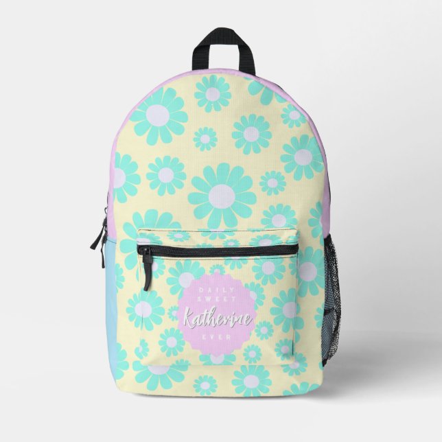 Mochila Impresa Daisy Bebé Pastel Azul Verde Rosa (Anverso)