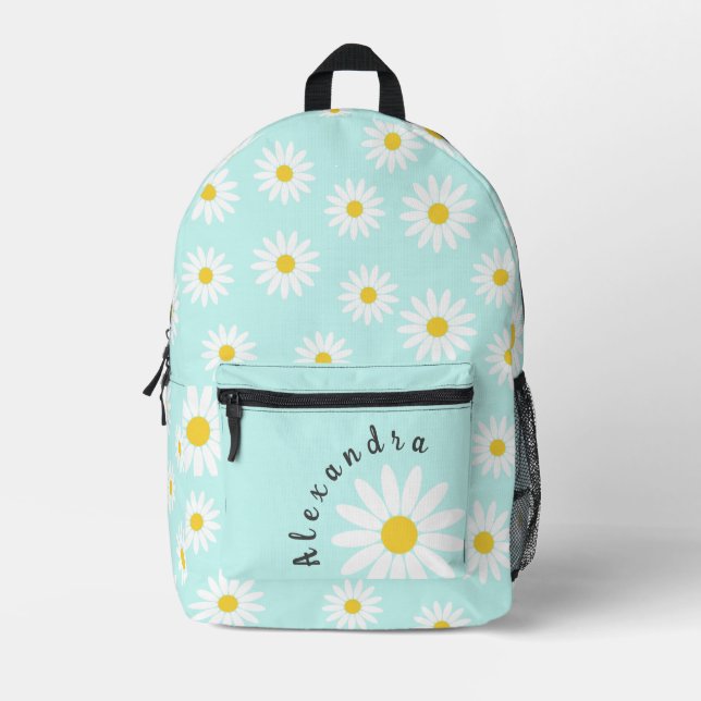 Mochila Impresa Daisy blanco y nombre (Anverso)