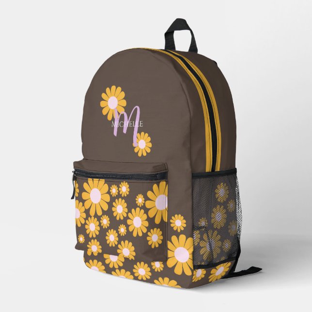 Mochila Impresa Daisy Brown Naranja Boho (Esquina derecha trasera )