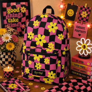 Mochila Impresa Daisy Floral de Cuadros Rosa Groovy