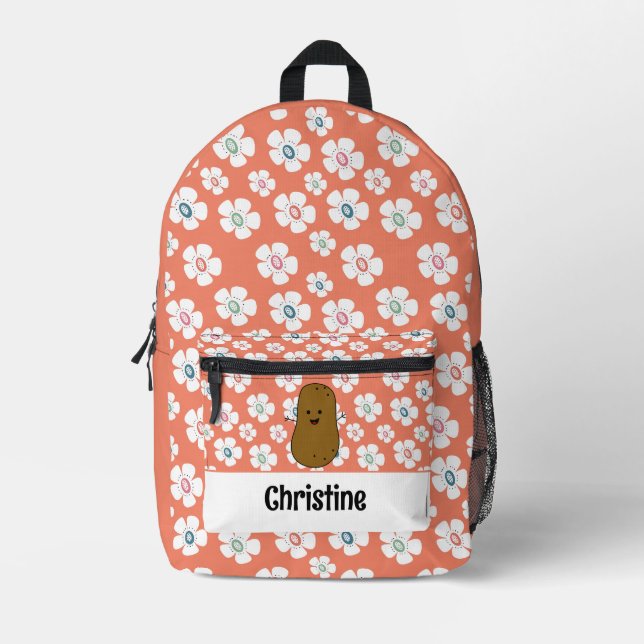 Mochila Impresa Daisy Flowers Salmon Pink Brown Potato Personaliza (Anverso)